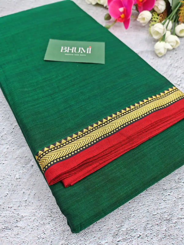 Narayanpet Cotton Sarees - Bottle Green With Red Border