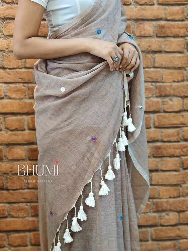 Thin border with tassels and mirror work