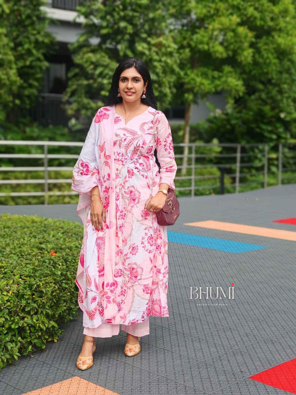 Baby pink Mul cotton kurti set