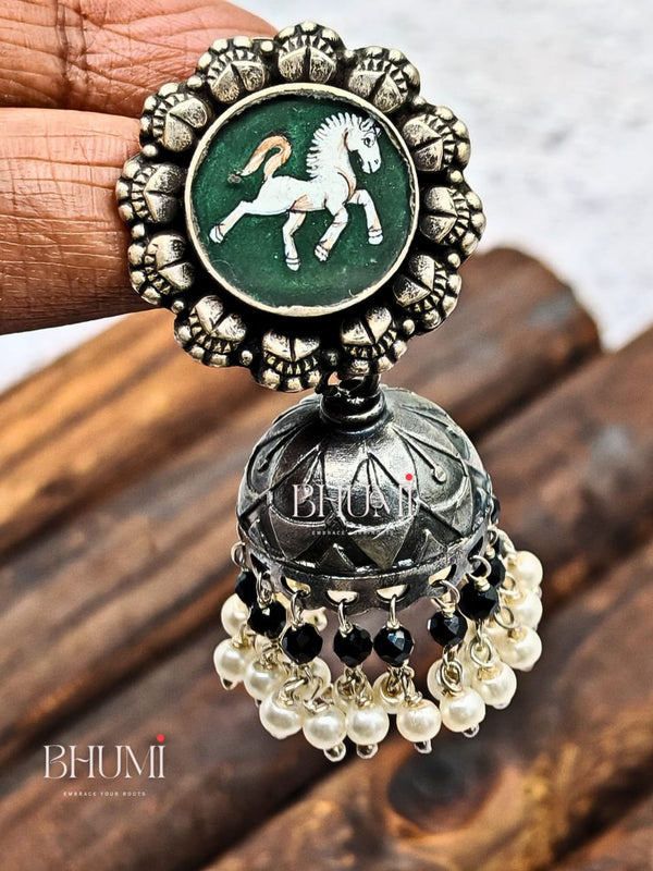 hand painted Horse Jhumka with pearls