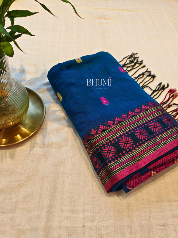 Blue with pink pallu
